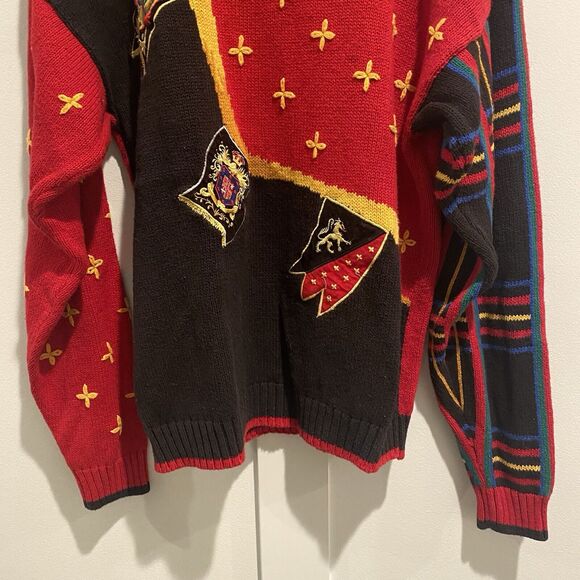 Vintage Lucia Sweater Women Size Small S Red Black Plaid Crest Preppy Academia - Picture 6 of 15